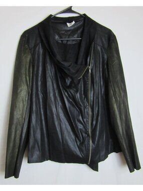 MOTE Moto Jacket Black Foil Asymmetrical Zip Up Faux Leather NEW Womens Large